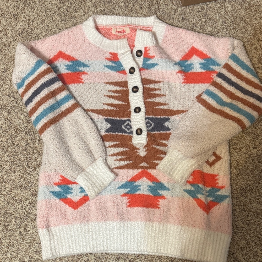 Mazik White and Orange Sweater with Button